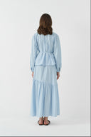 MAVİ ÇİÇEK KUŞAKLI KISA GÖMLEK - Clande