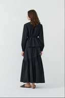 SİYAH ÇİÇEK KUŞAKLI KISA GÖMLEK - Clande