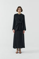 SİYAH BAĞLAMALI İPEK CUPRO BLUZ - Clande