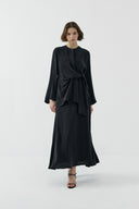 SİYAH BAĞLAMALI İPEK CUPRO BLUZ - Clande