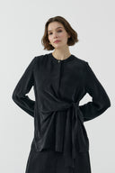 SİYAH BAĞLAMALI İPEK CUPRO BLUZ - Clande