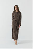 KAHVE BAĞLAMALI İPEK CUPRO BLUZ - Clande