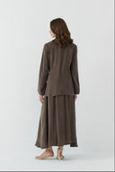 KAHVE BAĞLAMALI İPEK CUPRO BLUZ - Clande