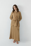 CAMEL BAĞLAMALI İPEK CUPRO BLUZ - Clande