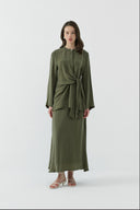 HAKİ BAĞLAMALI İPEK CUPRO BLUZ - Clande