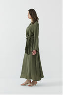 HAKİ BAĞLAMALI İPEK CUPRO BLUZ - Clande