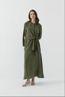 HAKİ BAĞLAMALI İPEK CUPRO BLUZ - Clande