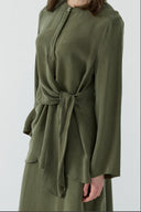 HAKİ BAĞLAMALI İPEK CUPRO BLUZ - Clande