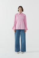 PEMBE SİMLİ ÇİZGİLİ PAMUK GÖMLEK - Clande