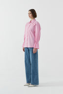 PEMBE SİMLİ ÇİZGİLİ PAMUK GÖMLEK - Clande