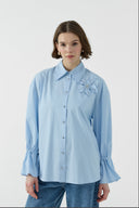 MAVİ SİMLİ ÇİZGİLİ PAMUK GÖMLEK - Clande