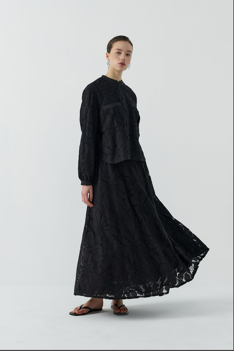 SİYAH GÜPÜR KISA GÖMLEK - Clande