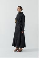 SİYAH BÜZGÜLÜ KETEN BLUZ - Clande