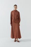 KİREMİT BÜZGÜLÜ KETEN BLUZ - Clande