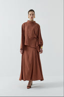 KİREMİT BÜZGÜLÜ KETEN BLUZ - Clande