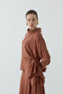 KİREMİT BÜZGÜLÜ KETEN BLUZ - Clande