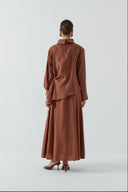 KİREMİT BÜZGÜLÜ KETEN BLUZ - Clande