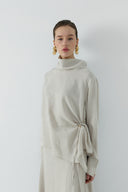 BEJ BÜZGÜLÜ KETEN BLUZ - Clande