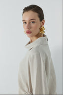 BEJ BÜZGÜLÜ KETEN BLUZ - Clande