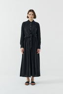 SİYAH BAĞLAMALI İPEK CUPRO ELBİSE - Clande