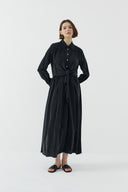 SİYAH BAĞLAMALI İPEK CUPRO ELBİSE - Clande