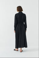 SİYAH BAĞLAMALI İPEK CUPRO ELBİSE - Clande