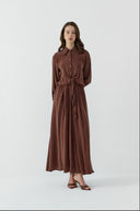 SOĞAN BAĞLAMALI İPEK CUPRO ELBİSE - Clande