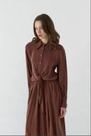 SOĞAN BAĞLAMALI İPEK CUPRO ELBİSE - Clande