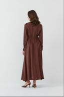 SOĞAN BAĞLAMALI İPEK CUPRO ELBİSE - Clande