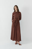 SOĞAN BAĞLAMALI İPEK CUPRO ELBİSE - Clande