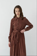 SOĞAN BAĞLAMALI İPEK CUPRO ELBİSE - Clande