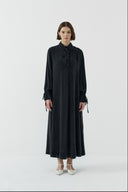 SİYAH BİYELİ İPEK CUPRO ELBİSE - Clande