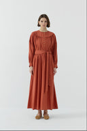 KİREMİT DÜĞME DETAYLI MODAL ELBİSE