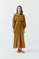 SAFRAN DÜĞME DETAYLI MODAL ELBİSE - Clande