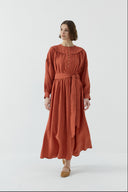 KİREMİT DÜĞME DETAYLI MODAL ELBİSE