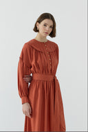 KİREMİT DÜĞME DETAYLI MODAL ELBİSE