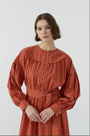 KİREMİT DÜĞME DETAYLI MODAL ELBİSE