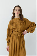 SAFRAN DÜĞME DETAYLI MODAL ELBİSE - Clande