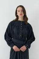 SİYAH DÜĞME DETAYLI MODAL ELBİSE