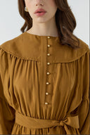 SAFRAN DÜĞME DETAYLI MODAL ELBİSE - Clande