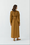 SAFRAN DÜĞME DETAYLI MODAL ELBİSE - Clande