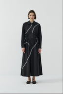 SİYAH BİYE DETAYLI YARIM FERMUARLI PAMUKLU ELBİSE - Clande