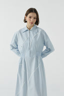 MAVİ BİYE DETAYLI YARIM FERMUARLI PAMUKLU ELBİSE - Clande