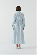 MAVİ BİYE DETAYLI YARIM FERMUARLI PAMUKLU ELBİSE - Clande