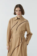 CAMEL BİYE DETAYLI YARIM FERMUARLI PAMUKLU ELBİSE - Clande