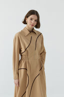 CAMEL BİYE DETAYLI YARIM FERMUARLI PAMUKLU ELBİSE - Clande