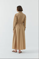 CAMEL BİYE DETAYLI YARIM FERMUARLI PAMUKLU ELBİSE - Clande