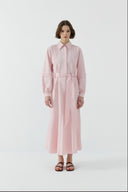 PEMBE NERVÜR DETAYLI PAMUKLU ELBİSE - Clande