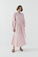 PEMBE NERVÜR DETAYLI PAMUKLU ELBİSE - Clande