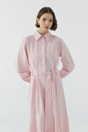 PEMBE NERVÜR DETAYLI PAMUKLU ELBİSE - Clande